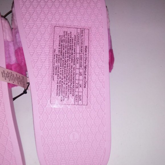 Victoria Secret Slides Sandals Pink Stripe Fur Fuzzy Slip On Open Toe New With T - Picture 10 of 10